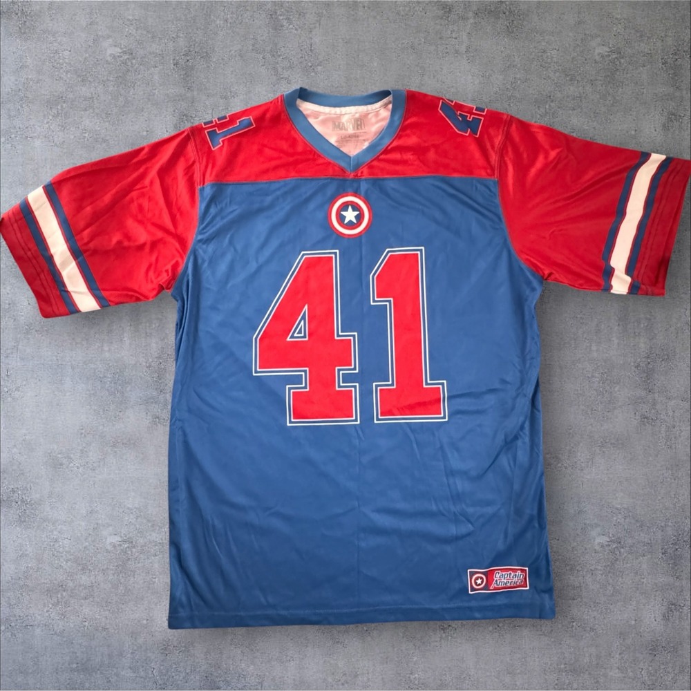 Marvel Captain America Football Jersey Large Blue Red Super Soldier 41 Avengers